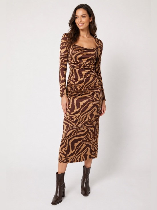 Ganni Dresses & Skirts - Ganni Ruche Silk Zebra Print Long Sleeve Dress/Size 4